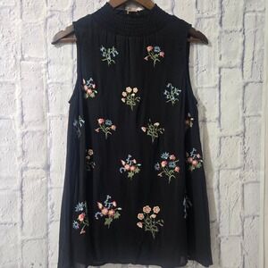 Sundance Black Embroidered Mock‎ Neck Sleeveless Top Women Size S